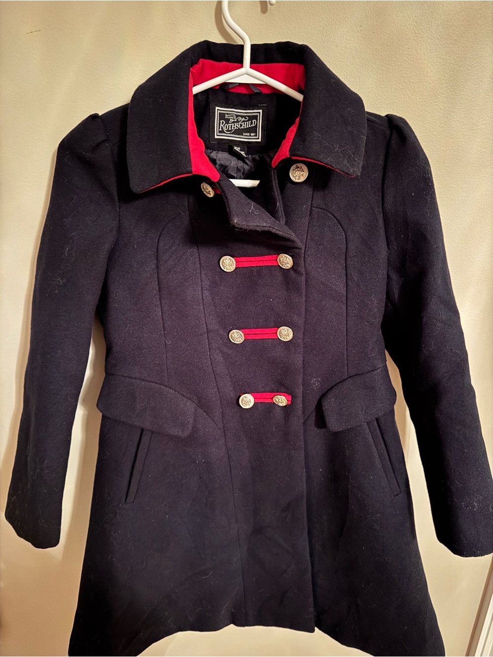 Rothschild Navy Pea Coat with Red Trim